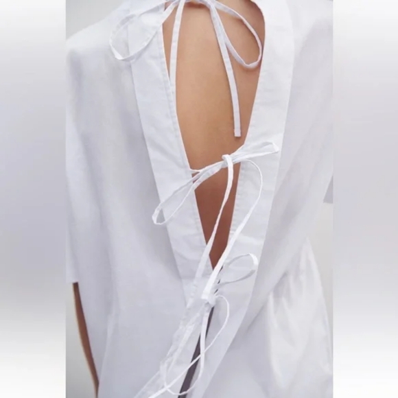 Zara mixed poplin T-shirt White, Size Small - Picture 3 of 10